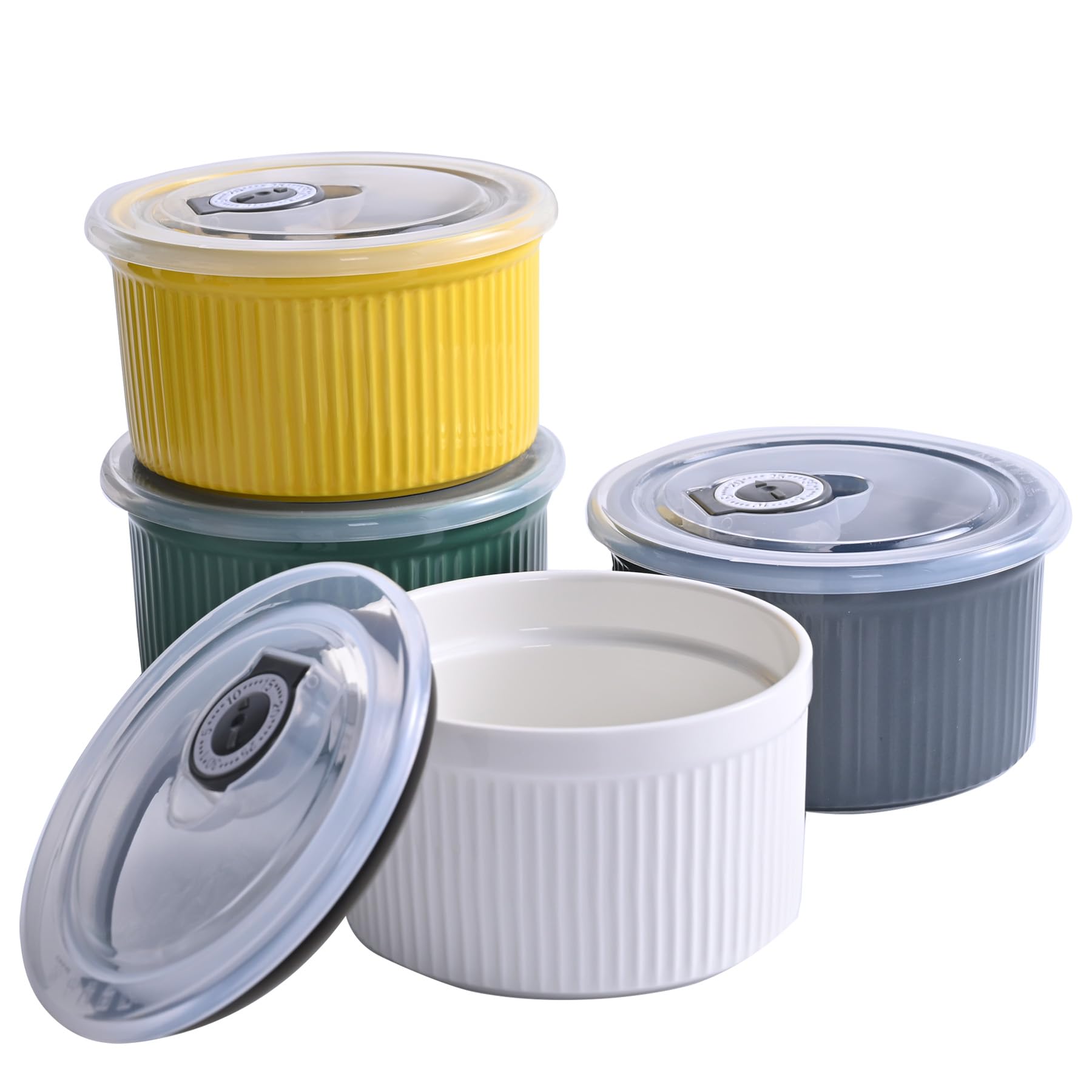 Photo 1 of 14 oz Ceramic Ramekins with Lids, Creme Brulee Ramekin Oven Safe with Covers, Small Baking Dishes Porcelain Ramekins Set for Souffle,Sauce Dessert, Set of 4