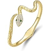 BISAER Gold Snake Cuff Bracelets for Women, 14K Gold Plated Trendy AAAAA Cubic Zirconia Chunky Adjustable Open Bangle Snake Jewelry Gifts