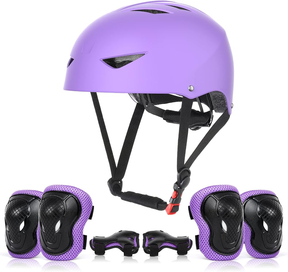 ValueTalks Kids Helmet & Pads Set Age 5-12 Purple Bike Skateboard Scooter