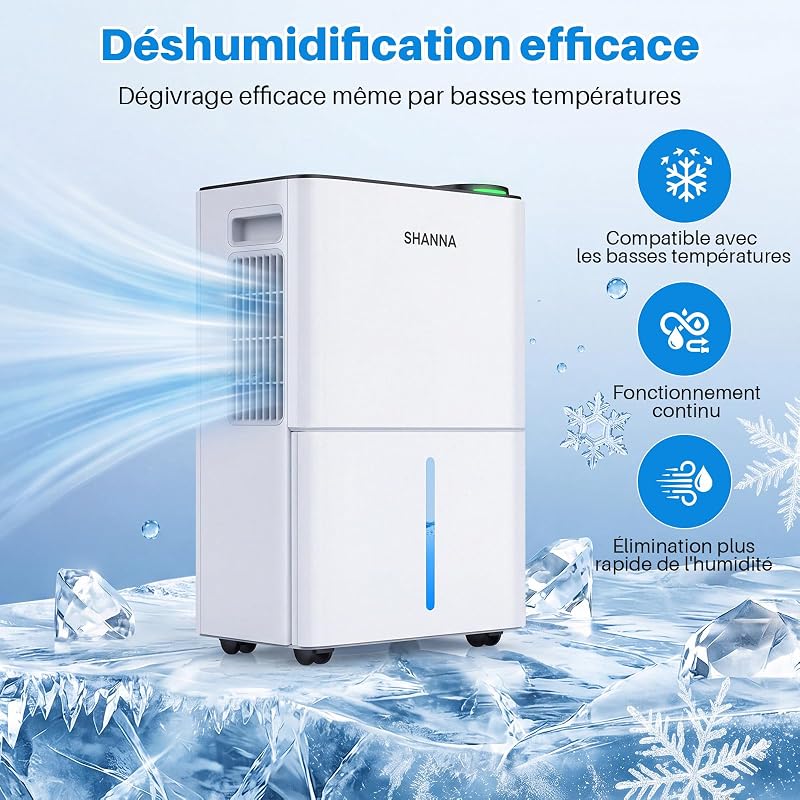 Deshumidificateur d air 15L/J, déshumidificateur pour maison 40m² avec arrêt automatique, idéal pour, salles de bains, chambres, appartements, sous-sols, Échange 1 an, Gar. 10 ans