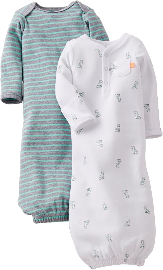 Carter's Baby Boys' 2 Pack Gowns (Baby) White/Green White One Size Clothing