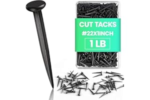 Therwen 1lb Upholstery Carpet Tacks Bulk Black Furniture Tacks Box of Hardware Cut Nails for Wood Stairs Runners Shoe Hanging and Securing Charts Banners Calendars(#22 x 1inch)
