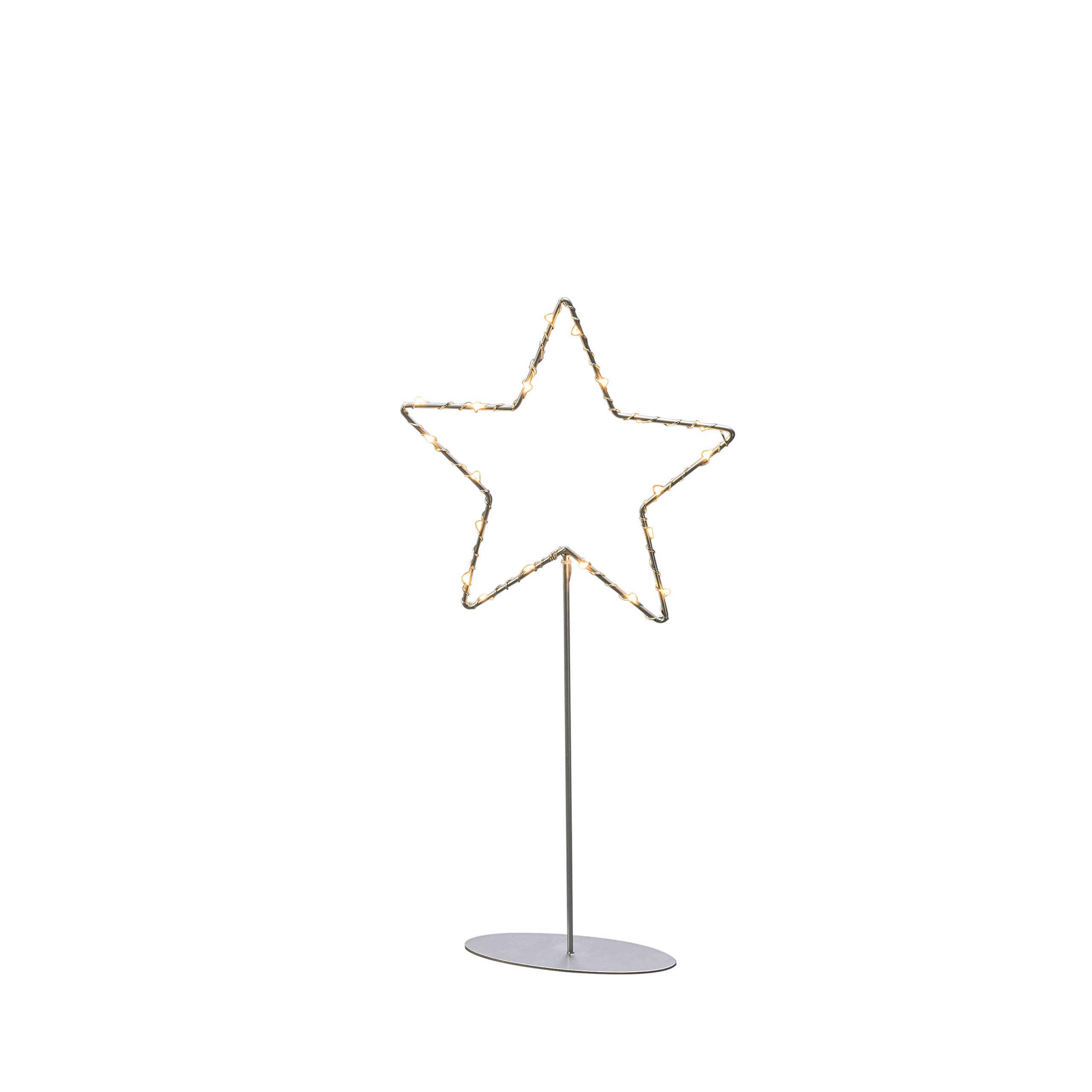 Konstsmide Christmas Lights LED Light Up Star with Base Silver Coloured/5 Points/Wrapped in Silver Wire/6H Timer/50 Amber White Diodes/Battery Operated, 1218-993