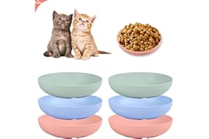 YUZI 6-Pieces Whisker Fatigue Cat Bowl - 5.5 Inch Shallow Cat Food Dish Wide Cats Wet Feeding Bowls, PET Plate for Kittens and Short Legged Cats, Wheat Straw