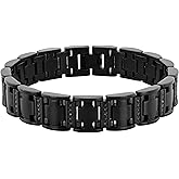 Men's 14MM Wide Black Stainless Steel Link with 0.50ctw Black Diamond Satin Finish 8.5" Bracelet