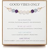NOURISHLOV Moonstone Bracelets, New Beginnings Gifts for Women, Good Vibes Only Bracelet, Manifestation Gifts, Protection Gift, Positive Energy, Manifest Positivity, Happiness Bracelet Gift for Her