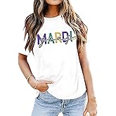 Fat Tuesday Shirt Women Mardi Gras Carnival Tshirts New Orleans Outfits Tuesday Party Short Sleeve Tee Tops
