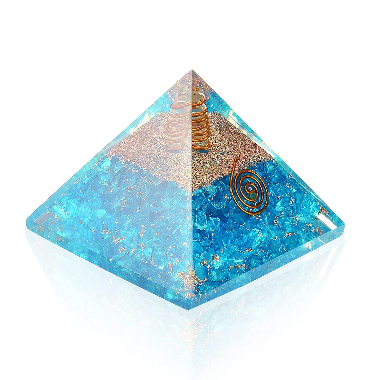 Spiritual Elementz Reiki Charged Chakra Healing Turquoise Orgone Pyramid (3' Inch) with Clear Crystal Gemstone Copper Metal (Stone For Cleanse Your Energy Centers)