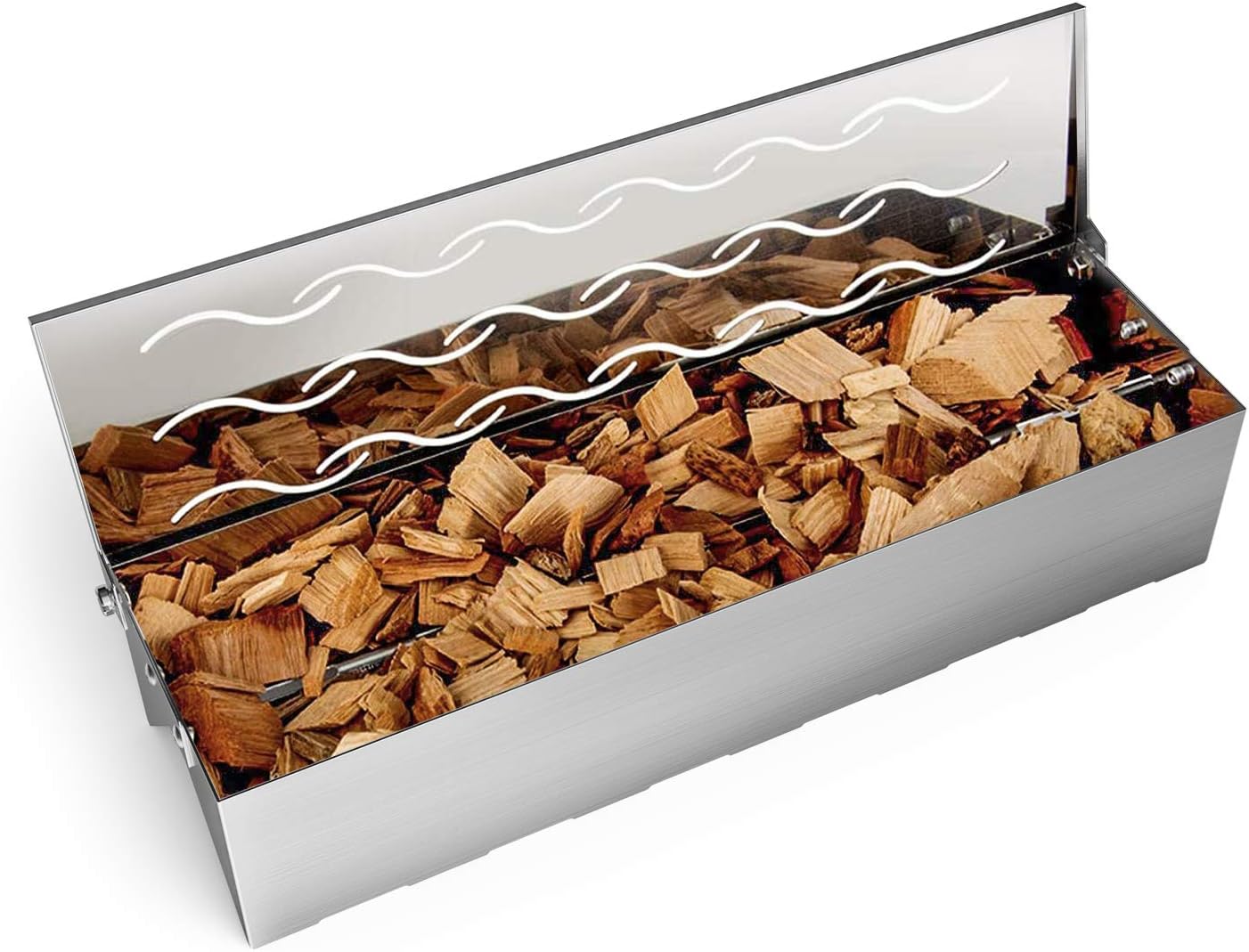 Skyflame Wood Chip Smoker Box with Wavy Smoke Outlet for Charcoal & Propane Gas Grill, 12.5"(L) x 3.3"(W) x 2.5"(H), U.S. Design Patent: Kitchen & Dining