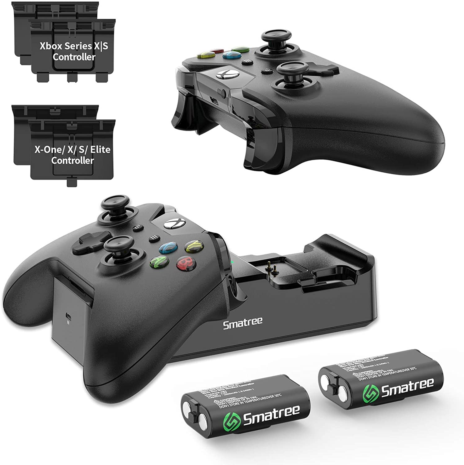 Smatree Charging Station for Xbox One Controller, Xbox One Controller Batteries with Dual Channel Charger for Xbox One/Xbox One S/Xbox One/Xbox Series X/Xbox Series S Elite Wireless Controller