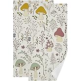 MATEKULI Cartoon Mushroom Hand Towels for Bathroom 2 Pack,Microfiber Soft Absorbent Spring Colorful Boho Wildflower Plant Kitchen Towels,Decorative Bathroom Towels for Face,Hair,Bath,Gym 14"x28"