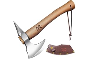 Grumpy Bear 15" Survival Axe Camping Hatchet – Forged High Carbon Steel Blade with Walnut Wood Handle – Shock-Absorbing, Anti-Slip Grip – Ideal for Bushcraft, Wood Splitting & Outdoor Adventures