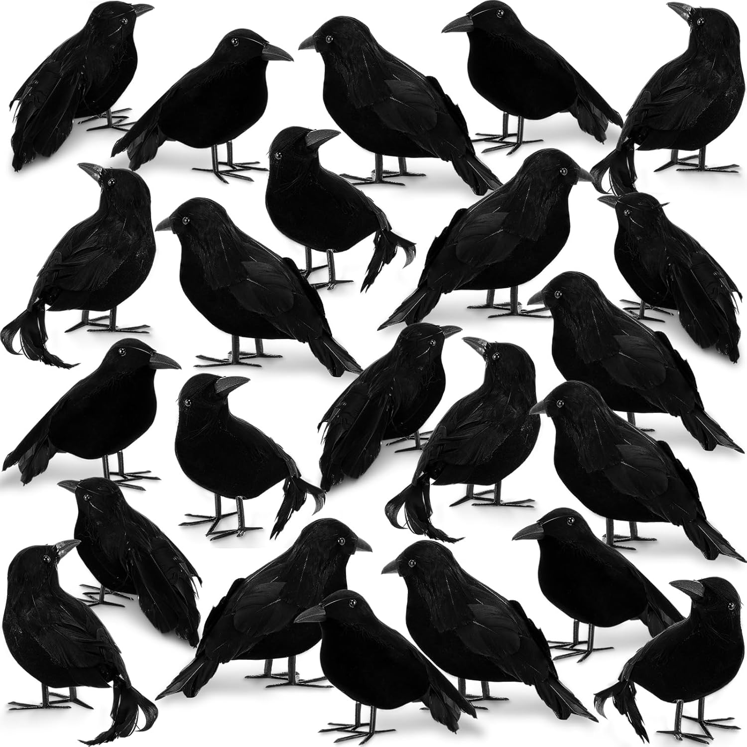 Holiday Décor Storage - Meooeck Black Fake Crows Halloween Feathered Crows Decor Realistic Raven Birds Decorations Spooky Black Feathered Crows Halloween Prop Decor for Outdoor Home Garden Holiday Party (Cool,24 Pcs)