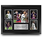 HWC Trading Cristiano Ronaldo & Lionel Messi 16 x 12 inch (A3) Printed Gifts Signed Autograph Picture for Football Fans and Supporters - 16" x 12" Framed