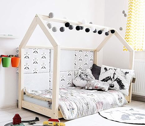 Best For Kids Hausbett Kinderbett Kinderhaus Jugendbett Natur Haus Holz Bett in viele Größen 60x120cm-160x200 cm(140x200cm)