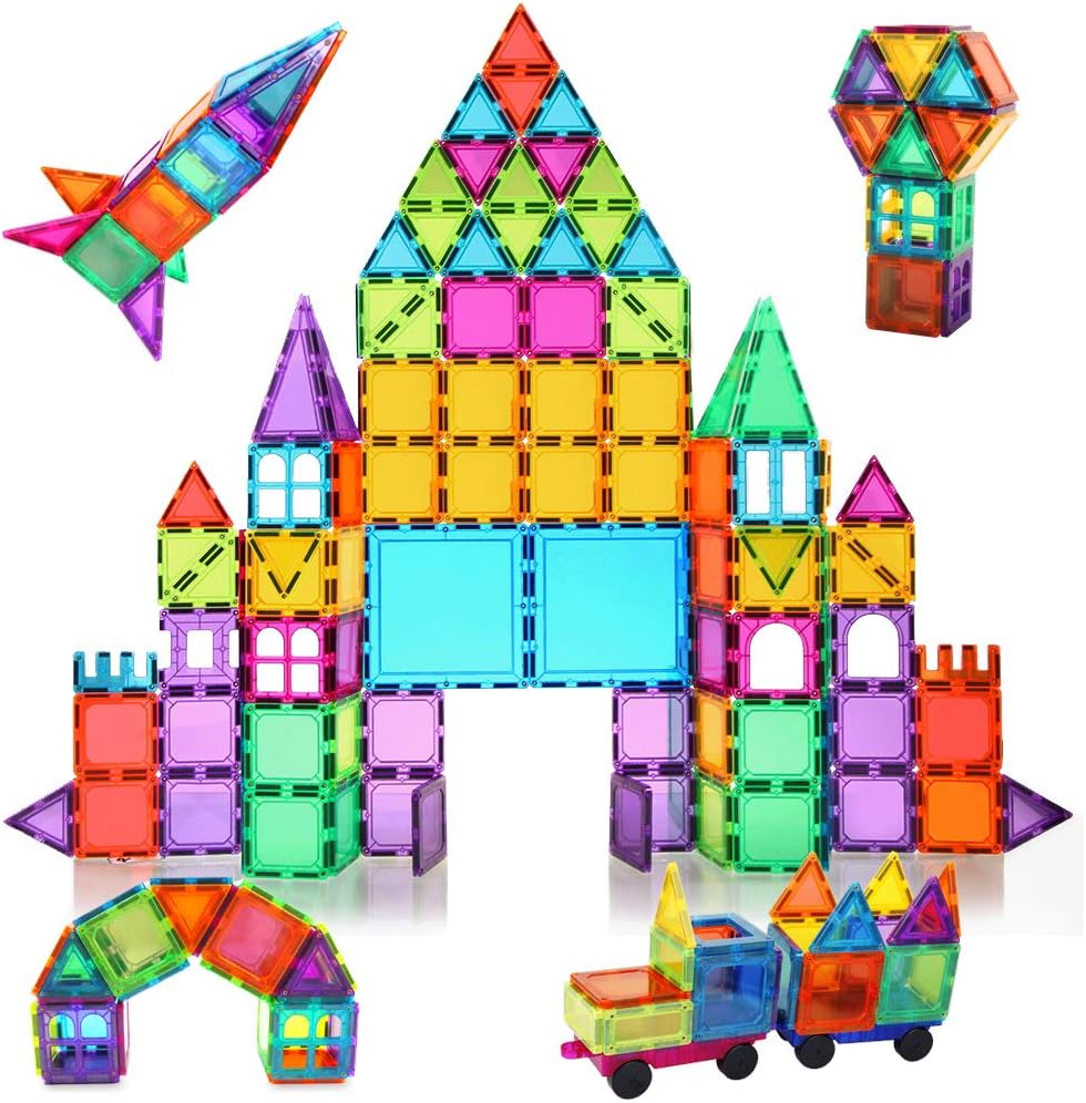 BMAG 120 PCS Magnetic Building Blocks, 3D Magnet Building Tiles, STEM Construction Building Set, Stacking Toys with 2 Car: Toys & Games