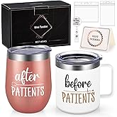 Lifecapido Nurse Gifts for Women, Before Patients & After Patients 12oz Mug & Wine Tumbler Set, Dental Assistant Appreciation Gifts for Nurses Doctors Physicians Dentists(Rose Gold & White)