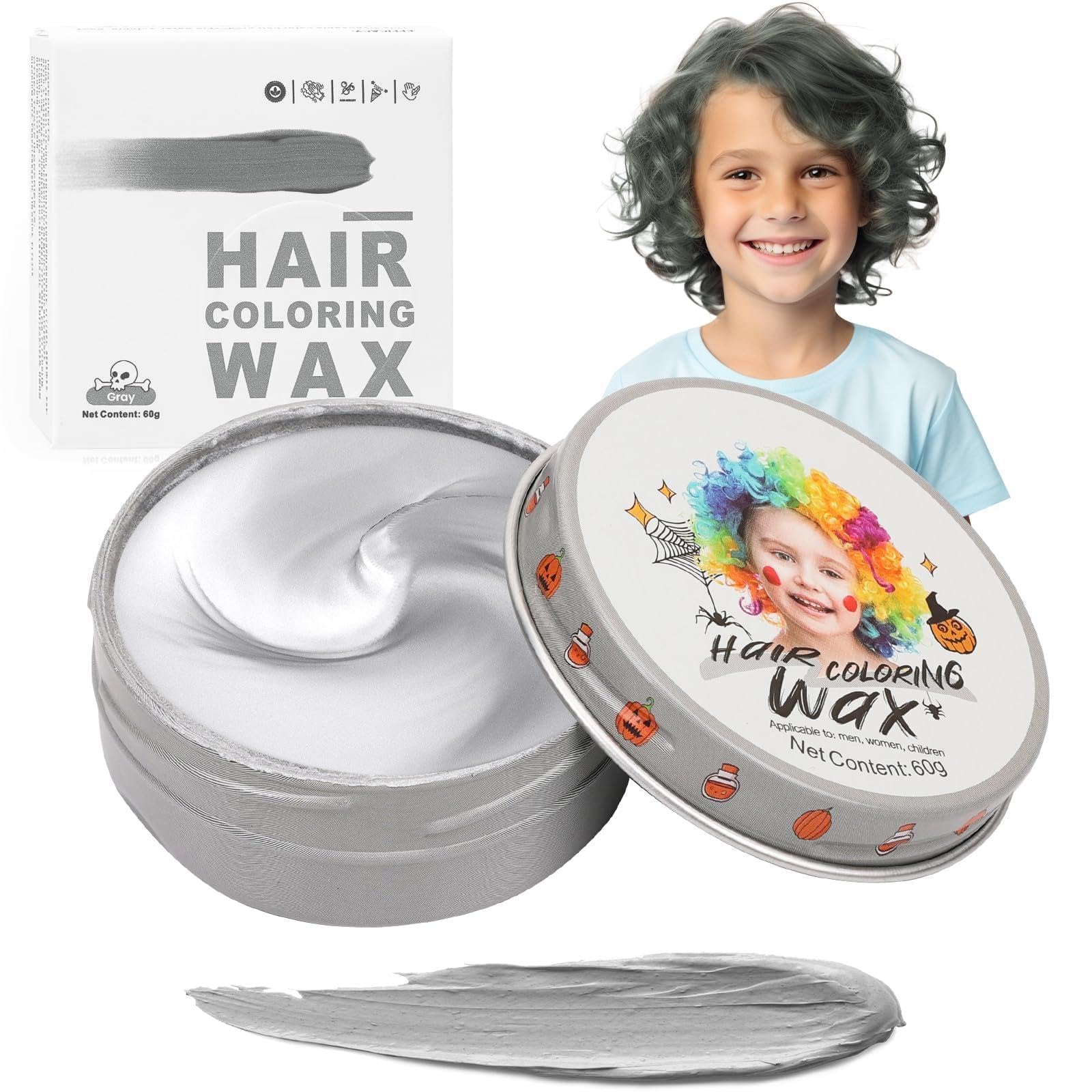Temporary Hair Color Wax Silver Gray for Kids, Washable Colored Hairstyle Dye Mud, Disposable Instant Styling Grey Pomade for Girls Boys, DIY Coloring Gel Cream for Women Men Cosplay Halloween
