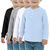 LessonZoo 4 Pack Boys' Long Sleeve T-Shirts Girls' Henley Tees Casual Toddler Shirts Solid Baby Winter Clothes Unisex