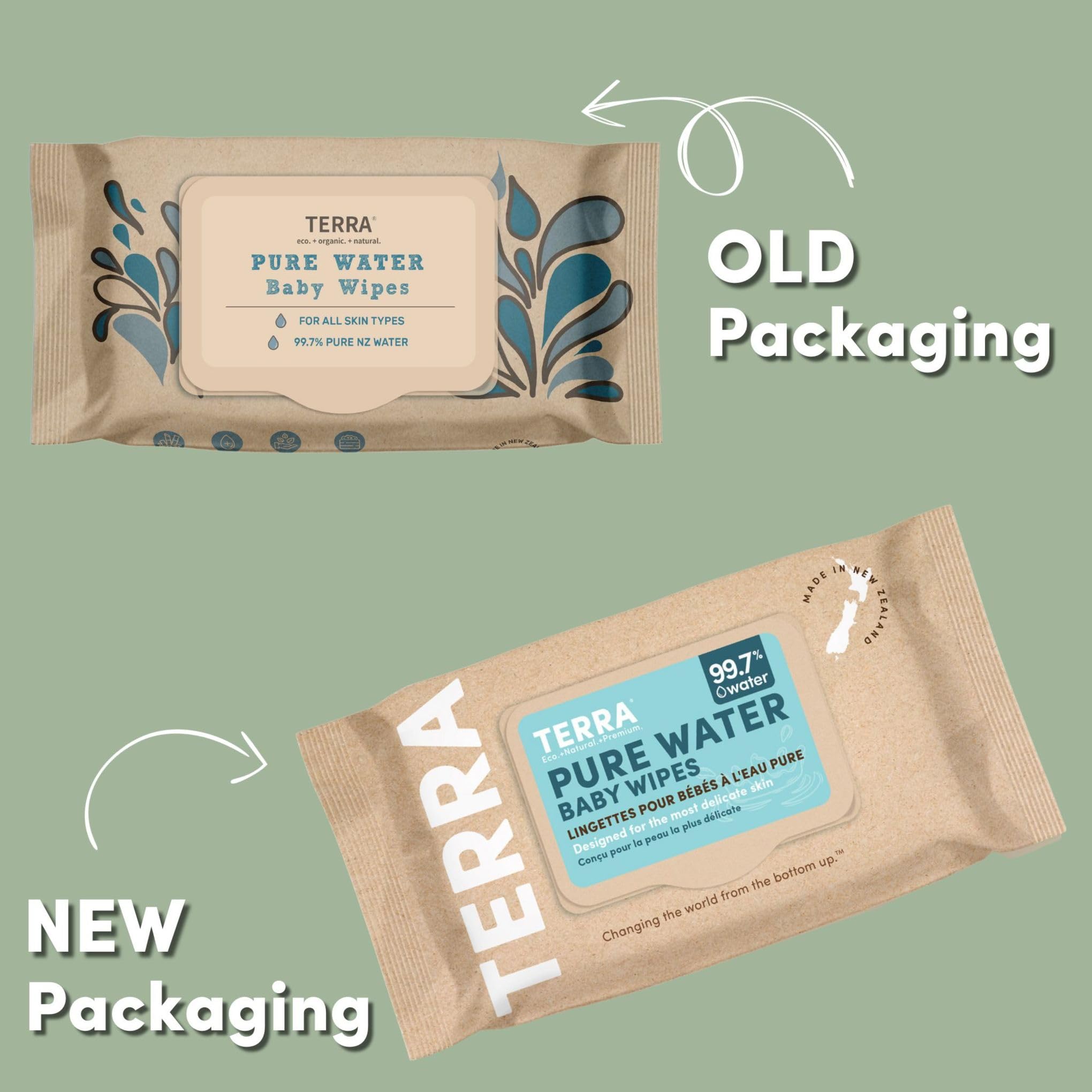 Terra Organics Pure New Zealand Water Bamboo Baby Wipes, Biodegradable, Natural, 1 Pack of 70 Wipes