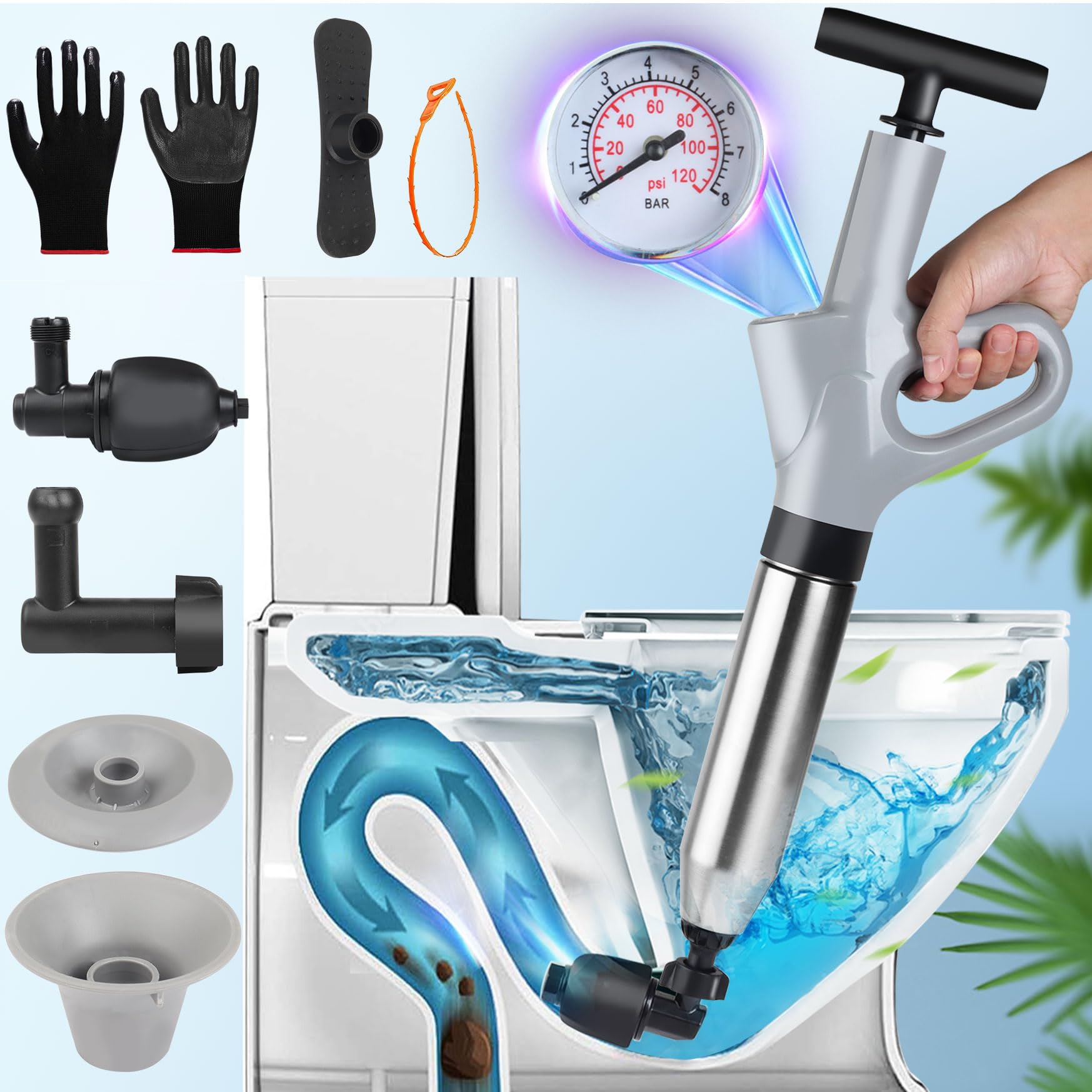 Aazon.co: Luney Toilet Plunger, Snake Drain Clog Reover Tool, High Pressure Air Drain Blaster - View #6