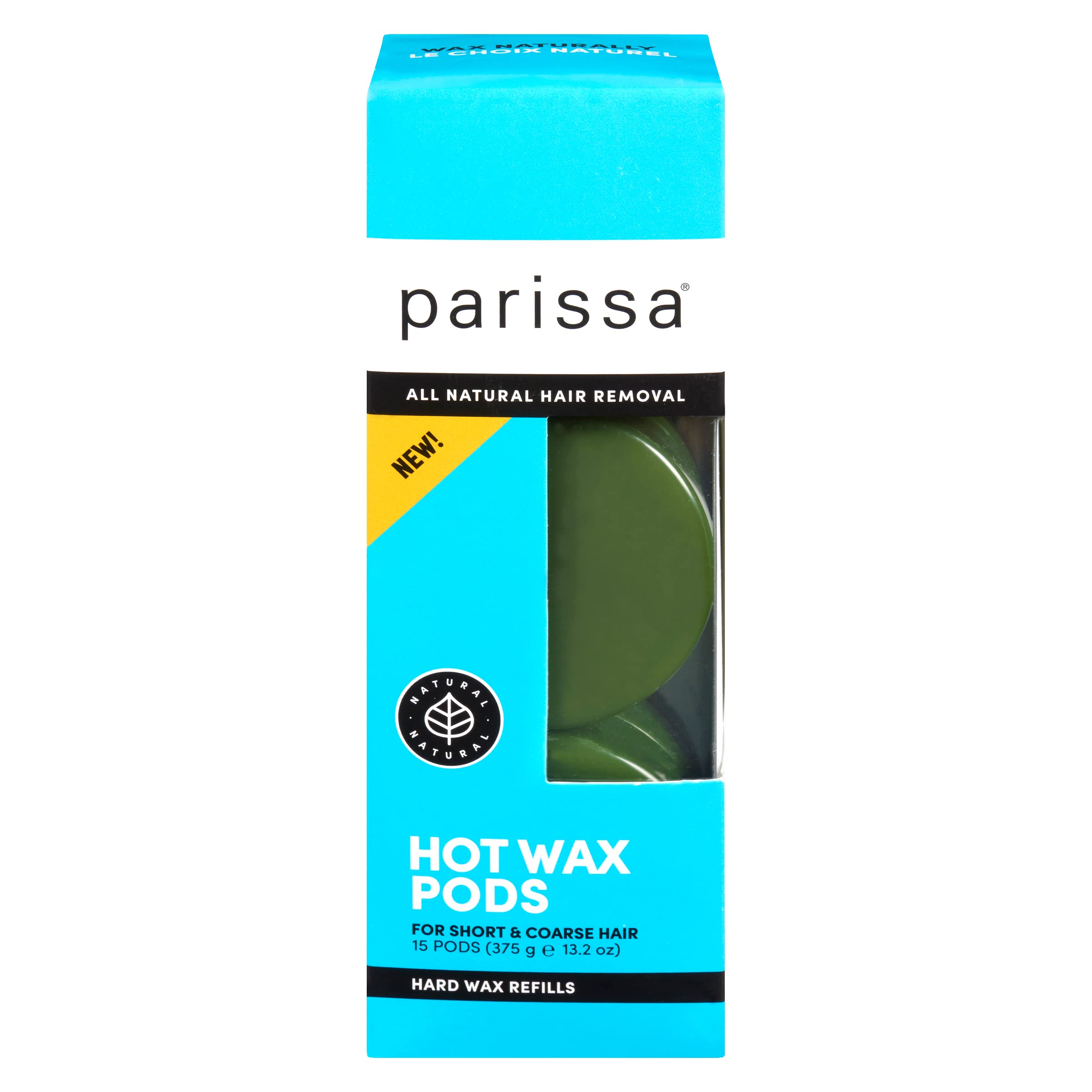 Parissa Hot Wax Refill Pods | No-Strip Hard Wax with Natural Beeswax, Salon-Strength for Brazilian, Bikini & Facial Hair Removal | For Sensitive Skin, Chin, Upper Lip & Face | 15 Pods, 375g (13.2 Oz)