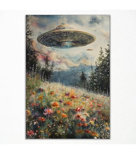Amazon.com: Ufo Canvas Wall Art Retro Alien Poster Victorian