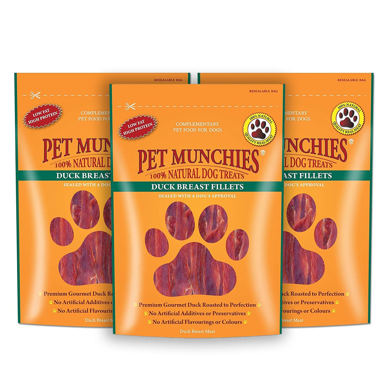 3 X Dog Treats Duck Breast Fillets, 80 g