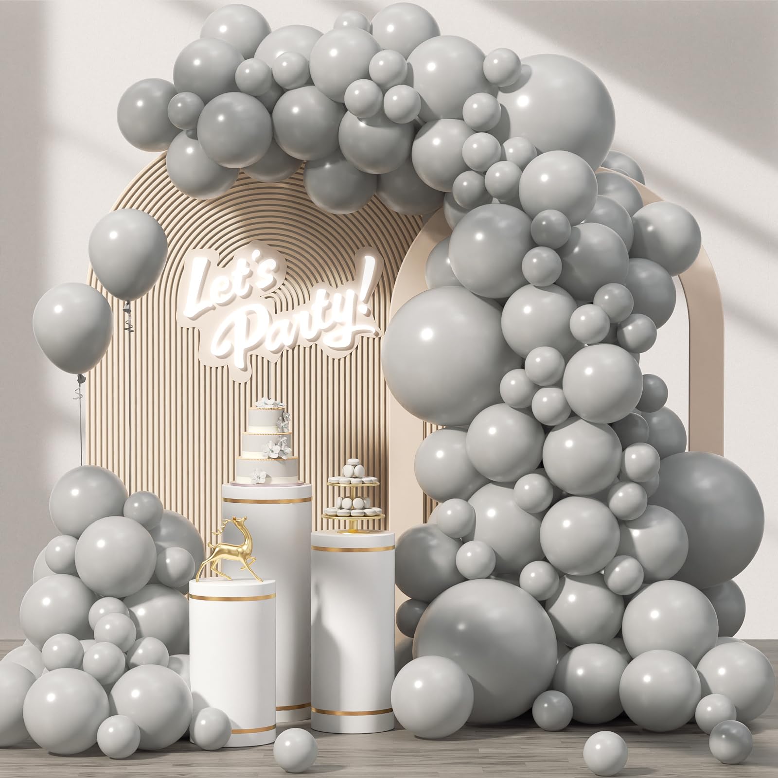 Photo 1 of 120pcs Gray Balloons, 18 12 10 5 inch Grey Balloons Different Sizes Gray Balloon Arch Kit for Birthday Baby Shower Wedding Anniversary Party Decorations