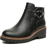 Womens Ankle Boots Chunky Low Heel Short Booties Comfortable Round Toe Dress Fall Boots with Side Zipper