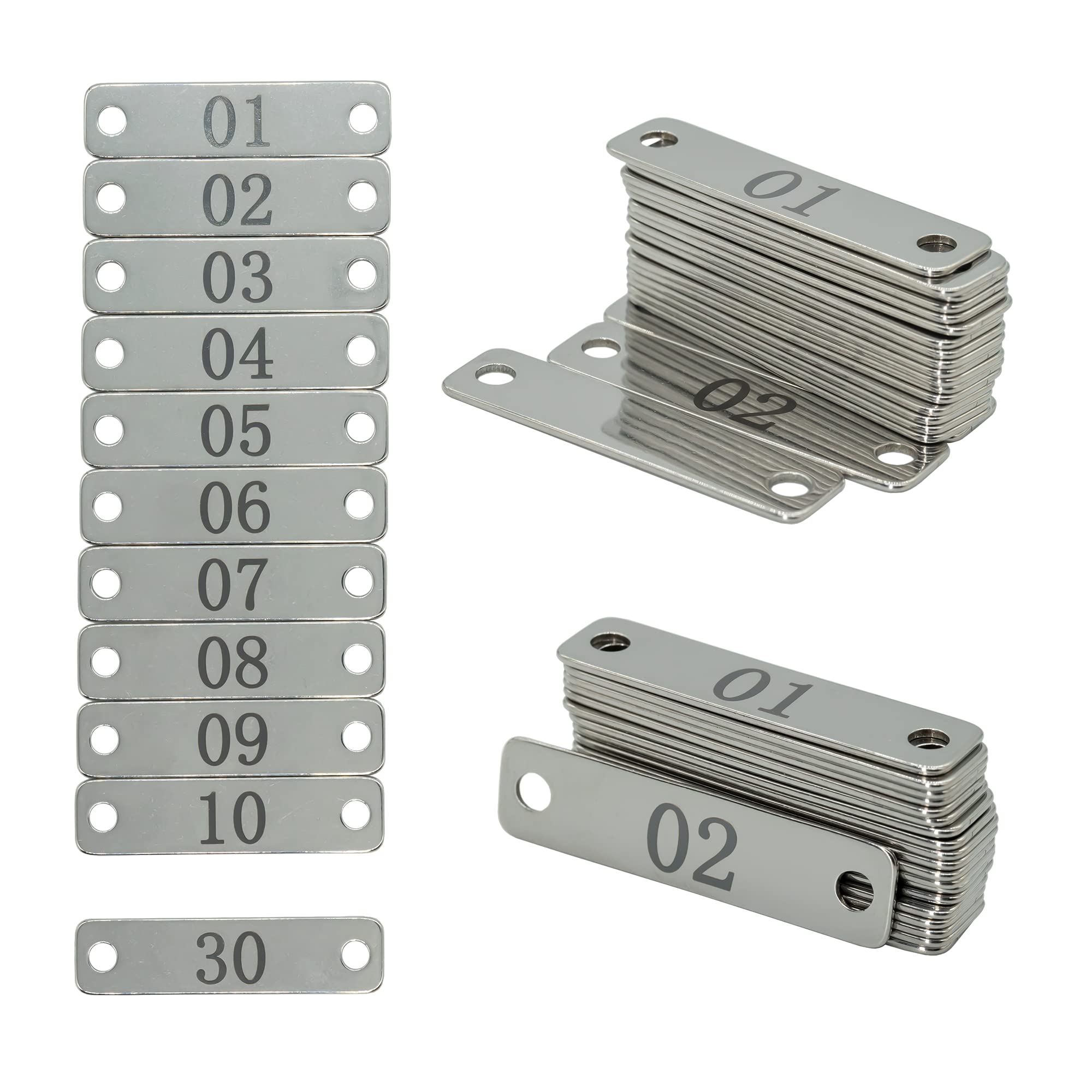 Small Stainless Steel Rectangle Numbered Tags with Two Holes 4cm*1cm (1-30)