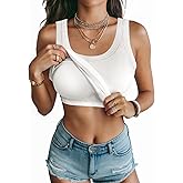 Ninee Tank Top for Women with Built in Bra Ribbed Fitted Tanks Summer Scoop Neck Casual Camisoles Basic Cami