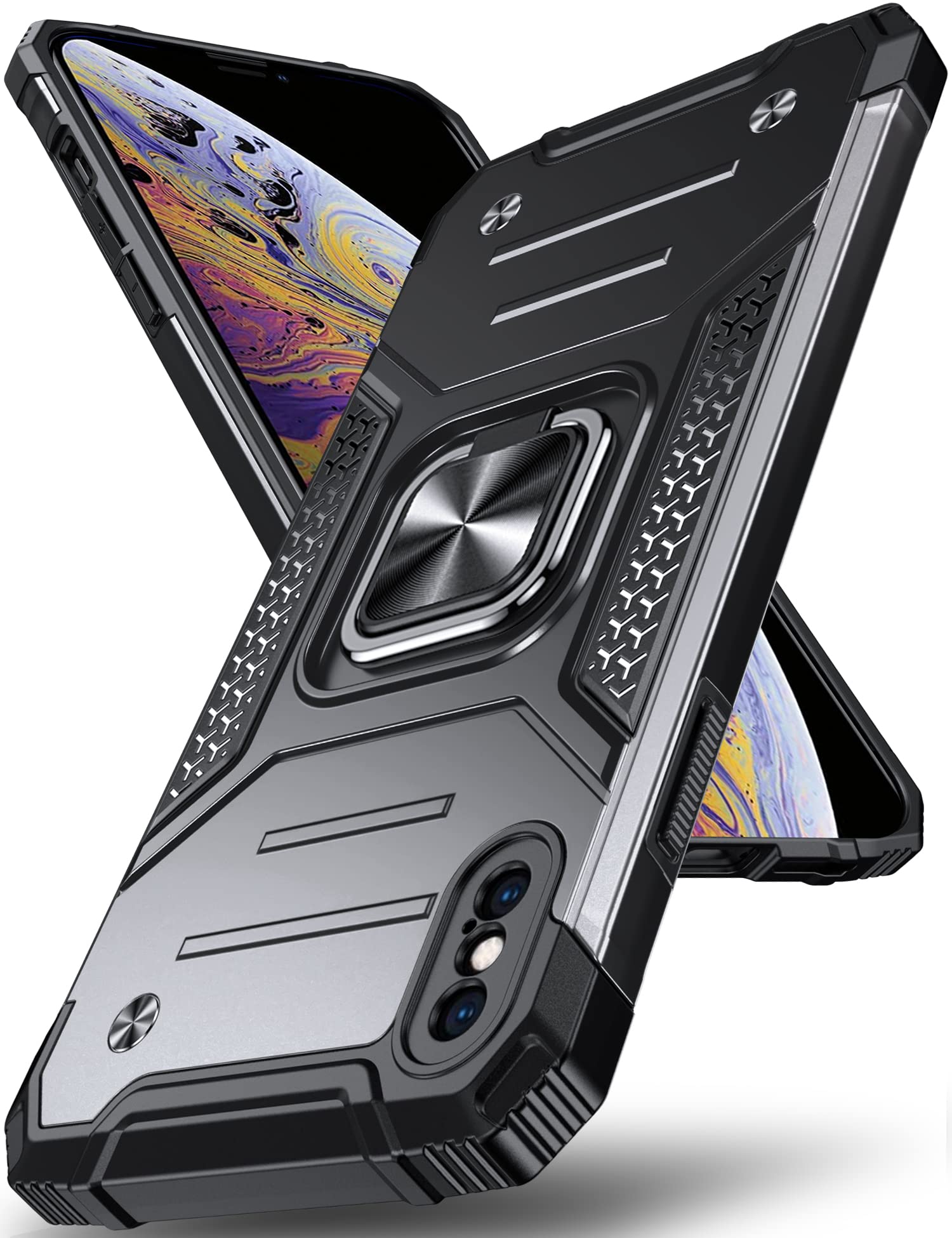 DASFOND Designed for iPhone X/XS Case, Military Grade Protective Phone Case with Enhanced Metal Ring Kickstand [Support Magnet Mount] for iPhone X/XS 5.8 inch, Black — image 1