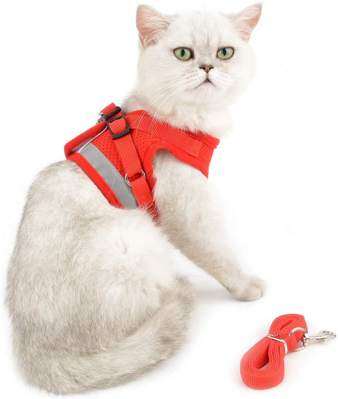 SMALLLEE_LUCKY_STORE Soft Mesh Refective Cat Harness and Lead Set Escape Proof Adjustable No Pull Choke Safe Walking Jacket for Small Dogs Puppy Kitten,Red Medium - Image 3