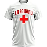 Lifeguard - White and Red Lifeguarding Crew Neck Plain Shirt Unisex Uniform Costume Shirts for Men Women