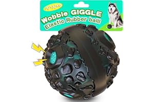 MITAIKO Dog Toy Ball for Aggressive Chewers, Interactive Fetch Dog Ball with Fun Squeaky Wobble Giggle Sound, Durable for Small Medium Large Dogs, Non-Toxic Rubber Pet Chew Toys, Black & Lake Blue
