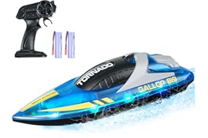 VEVOR RC Boat for Kids, Remote Control Boat for Pools & Lakes, Racing Boat with LED Light & 2 Rechargeable Batteries, Whole Body Waterproof, Water Play Toy Gift for Adults Boys & Girls