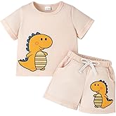 ODIMAME Baby Boy Clothes Toddler Summer Outfits Cute Dinosaur T-Shirt Tops + Casual Pocket Shorts Set 12 Months-4 Years Old