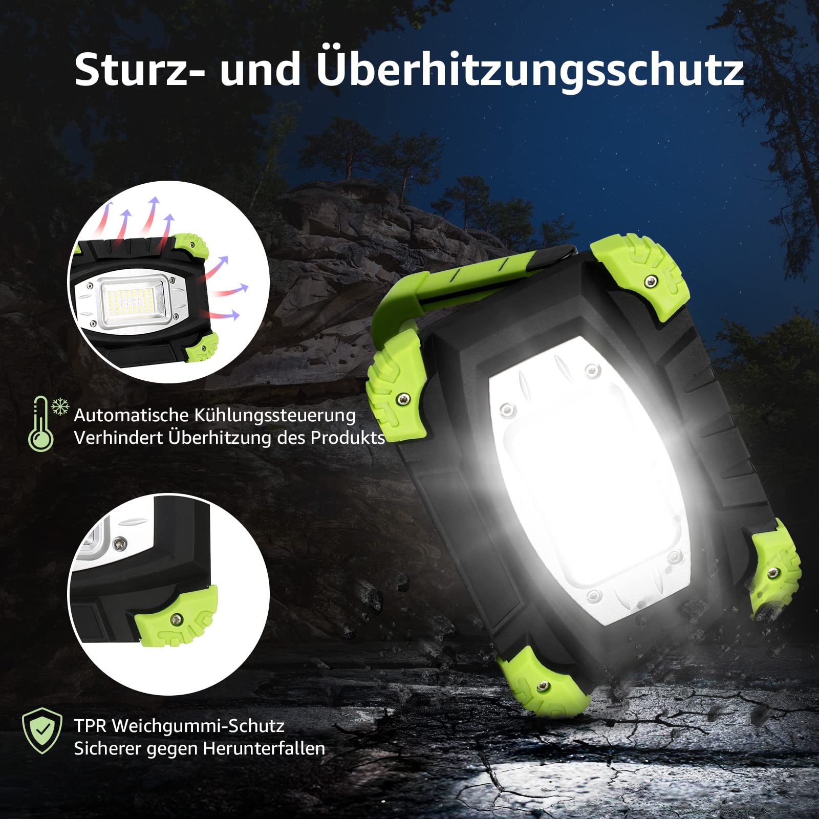 Lepro Led Akku Strahler, Wiederaufladbare Campinglampe aus Aluminium, 20W 2000 Lumen Arbeitsleuchte mit 5 Beleuchtungsmodi und 5200 mAh Powerbank, für Notfall, Camping 6
