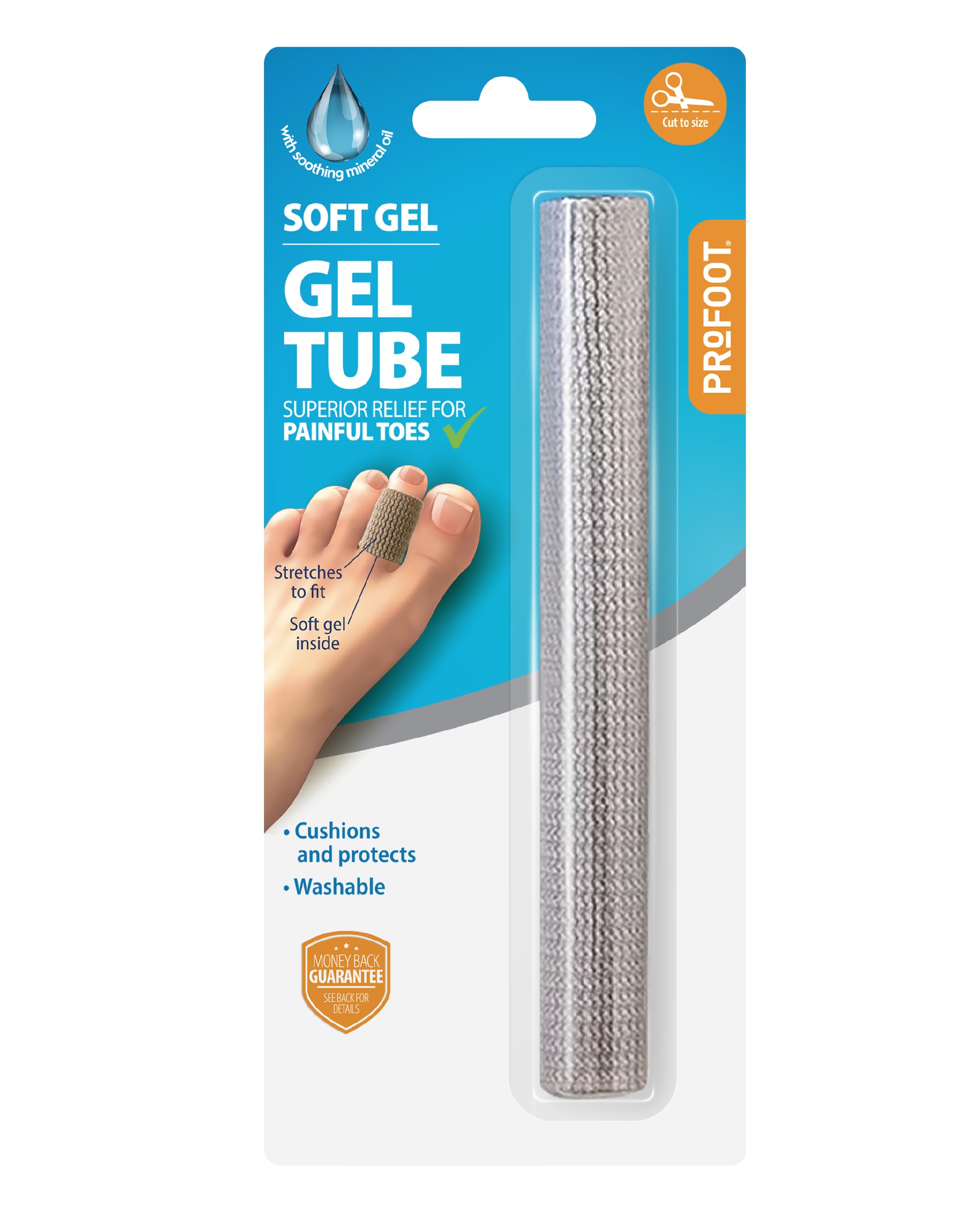 Profoot Gel Tube - Superior Relief for Painful Toes - SoftGel Tube Padding and Protection for Painful Corns, Bunions and Hammer Toe - 15cm, Cut to Size - Washable & Reusable - Finger & Toe Protection