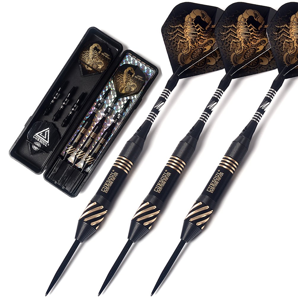 CUESOUL Black Scorpion 24 Grams Steel Tip Darts Unique Styles Brass Barrels Durable Shafts Flights Case Portable Darts Set(HX-SL-F3204)