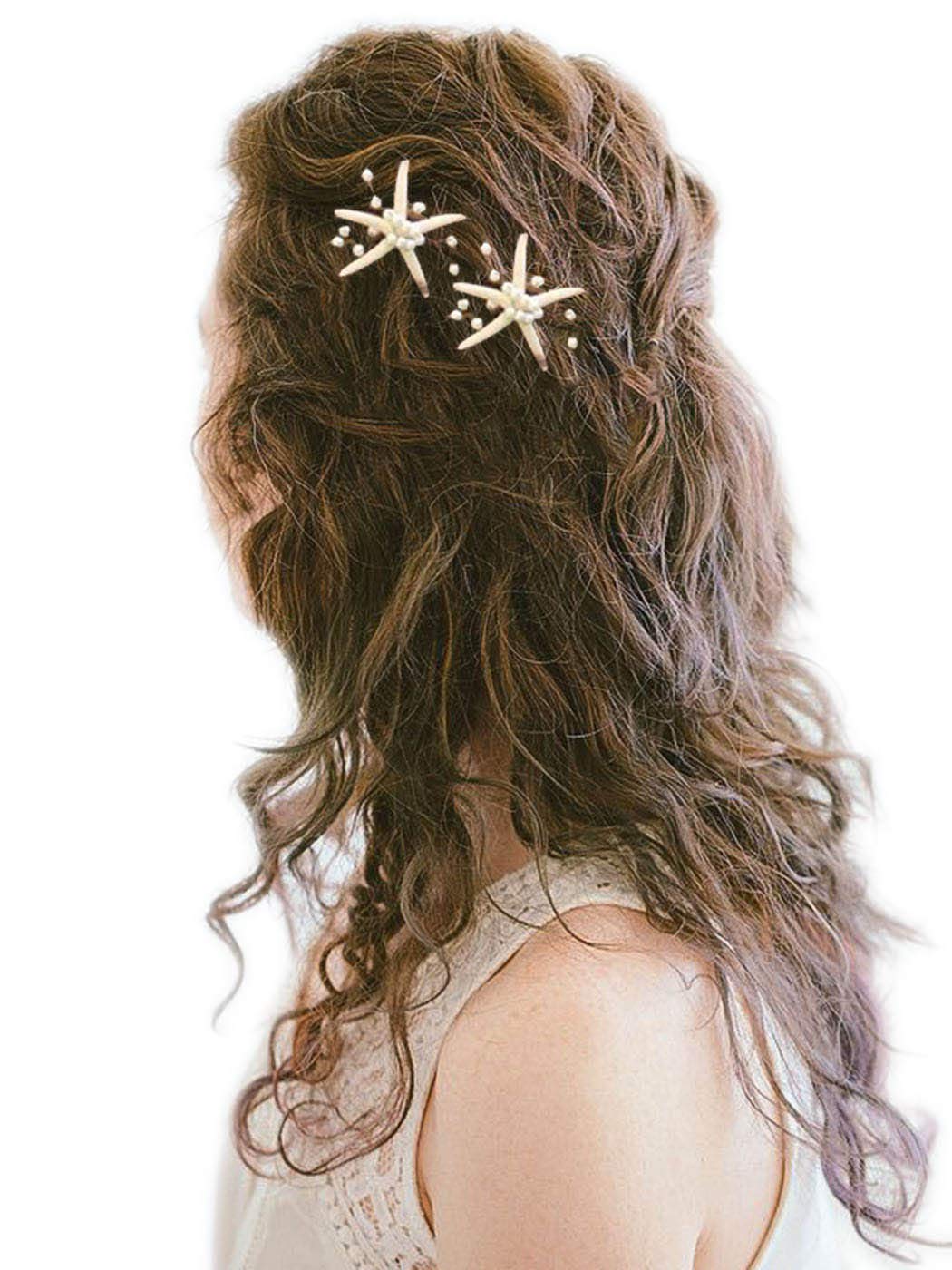 Barogirl Wedding Starfish Hair Pins Decorative Bridal Hairpin Set Beaded Hair Accessories Beach Wedding Hair Jewelry for Women and Girls 2 PCS (Silver)