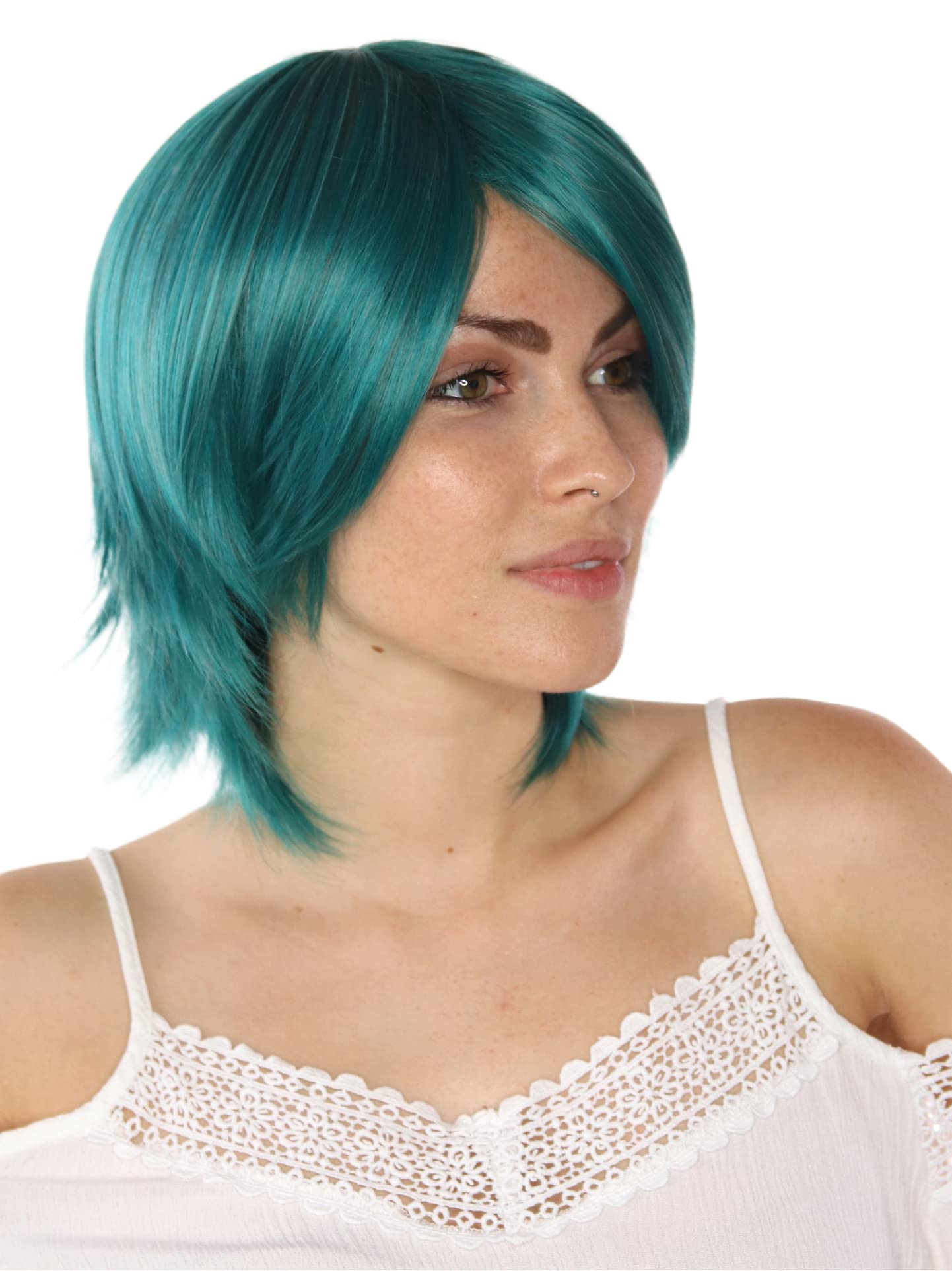 Prettyland Green Women Men Medium Short Hair Straight Wig Layered Ribbons Almark The Gundam wig C1491 โ image 1