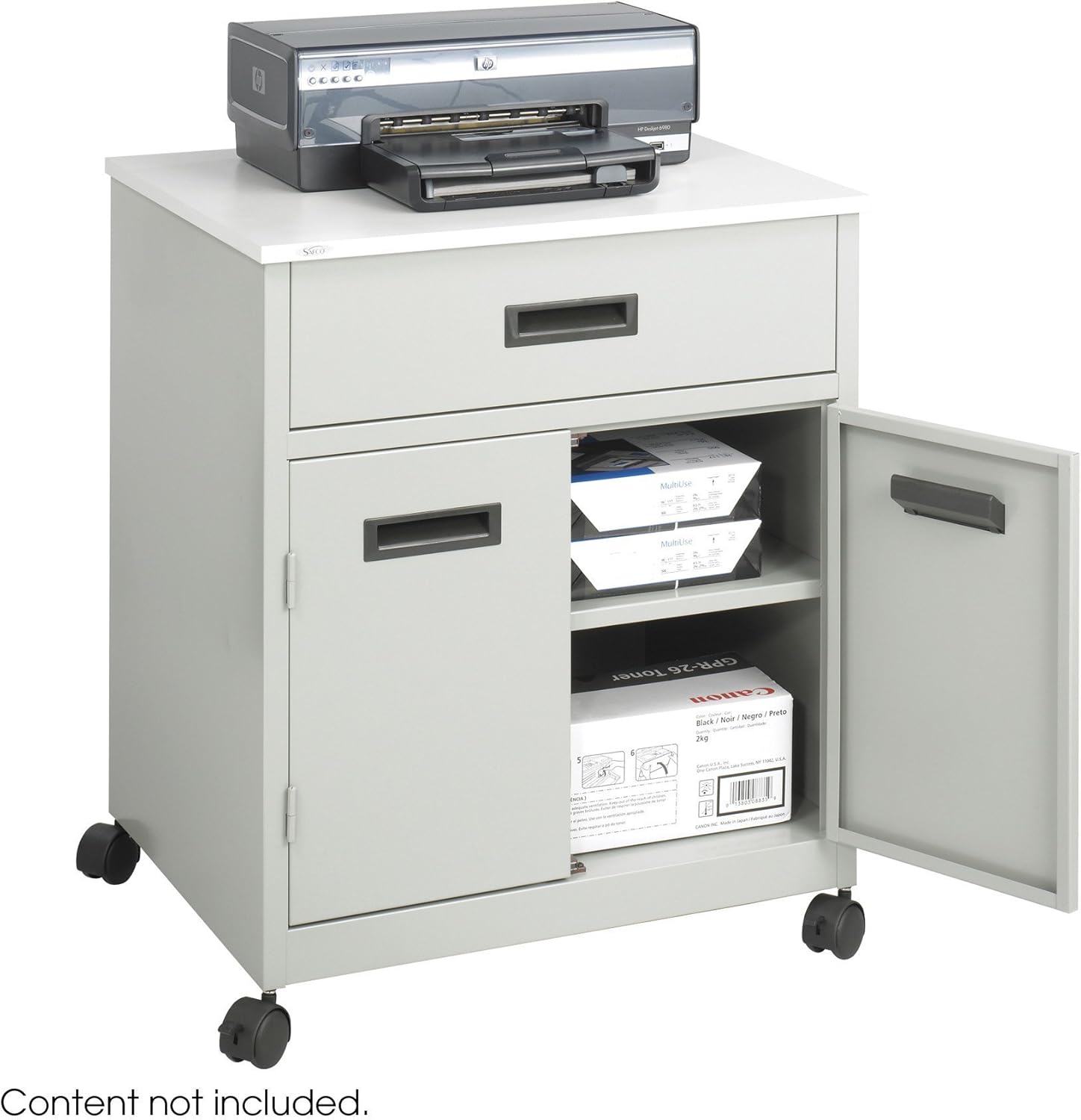 Safco Products Steel Machine Stand with Double Doors and Drawer, Gray: Furniture & Decor