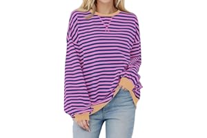 NBXNZWF Oversized Sweatshirts for Women Striped Color Block Long Sleeve Round Neck Sports Casual Loose Fitting Pullover Tops