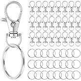 200 PCS Keychain Making Kit-100 Lobster Claw Clasps & 100 Large Key Ring, Key Chain Making Kit for Jewelry Making, Name tag, Crochet Accessories (Silver)