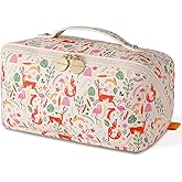 Aveniee Travel Makeup Bag for Women, Large Cosmetic Organizer with Open-Flat Design, Clear Divider & Handle - Waterproof PU Leather Toiletry Pouch