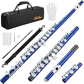 LeSage Closed Hole C Flute 16 Key for Beginner Students, Offset G, C Foot | Y-Arm, with Hard Case, Cleaning Kit, Maintenance Kit &amp; Gloves - Blue