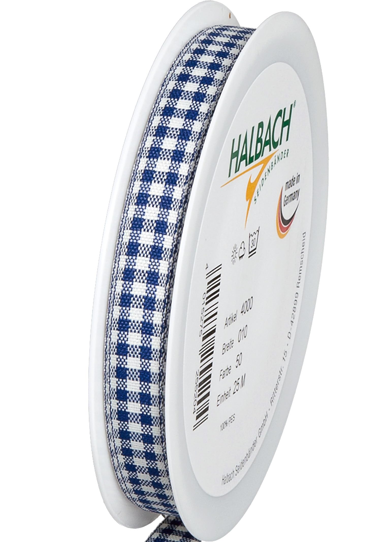Halbach Seidenbänder Premium Vichy Checked Gift Ribbon (Dark Blue) | Width 10 mm Length 25 m | Checked Ribbon Made in Germany | Checked Ribbon in Many Colours — image 1