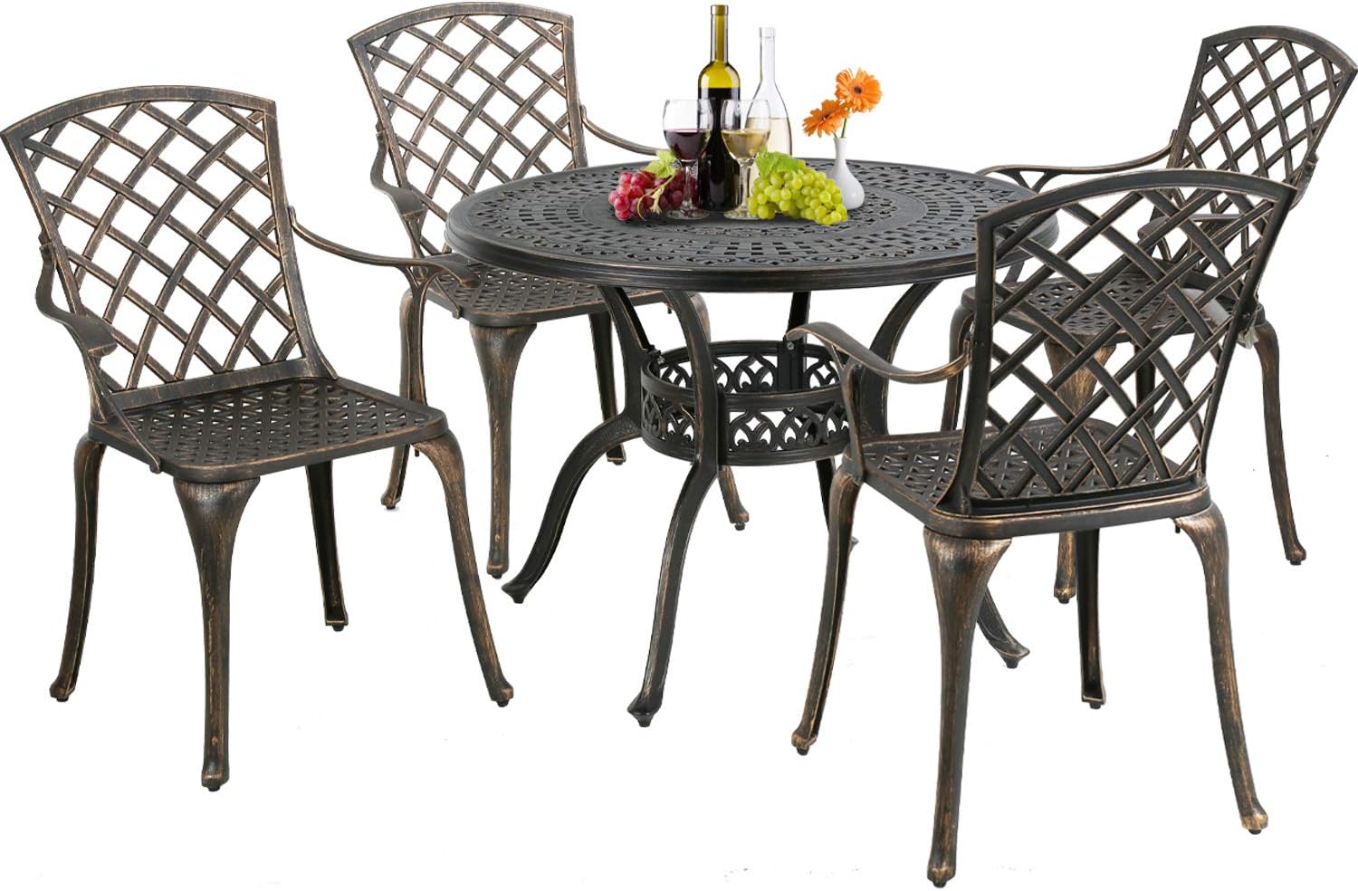 FDW Patio Dining Table Outdoor Dining Table Wrought Iron Patio Furniture Patio Dining Set Outdoor Dining Set Patio Furniture Patio Chairs Chat Set Weather Resistant Dining Sets Patio Furniture Sets